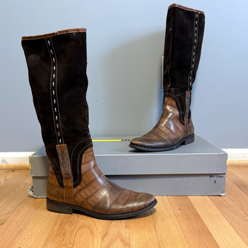 Manas Design Brown Suede Leather Western Style Boots 41